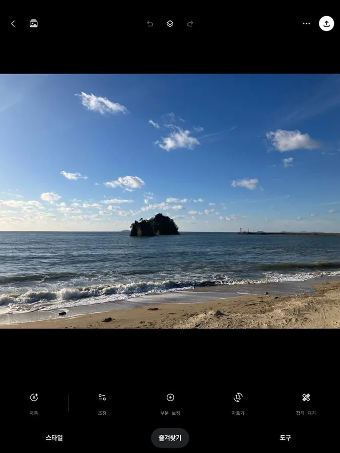 Snapseed 앱 화면 — 선택 보정 브러시와 도구 패널